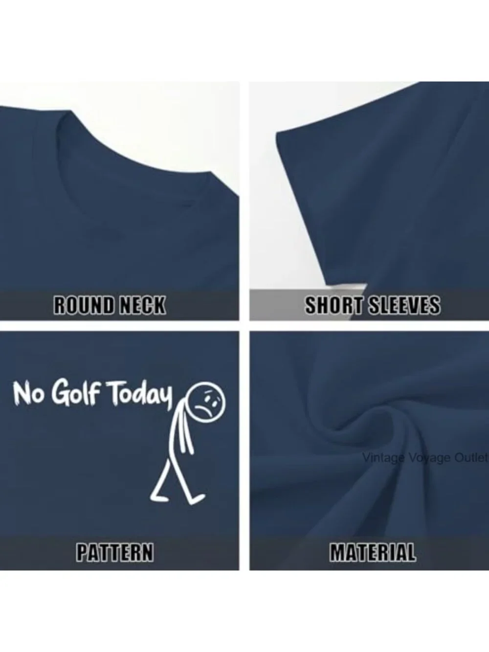 Funny Golf Shirt No Golf Today Graphic Tee for Men Oversized Vintage Cotton
